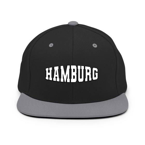 Personalisierbare Hamburg Cap – Varsity1 Design – Schwarz/ Silber für Hamburg